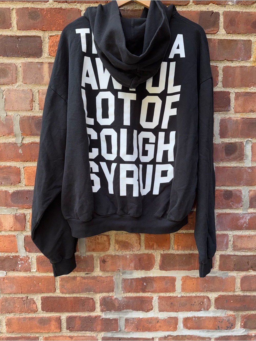 Men's Black Zip-Up Sweater Hoodie with Bold White Graphic